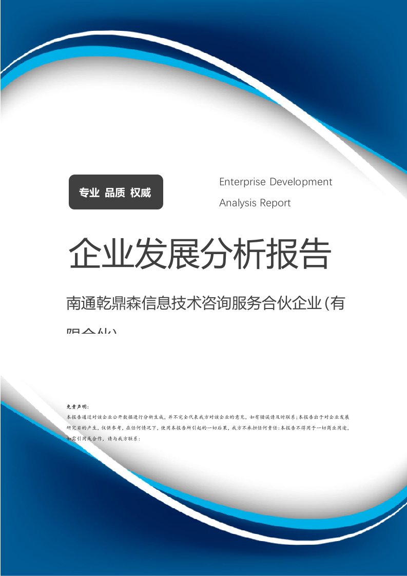 南通乾鼎森信息技術(shù)咨詢服務(wù)合伙企業(yè)（有限合伙）企業(yè)發(fā)展分析報告 聚焦信息技術(shù)咨詢服務(wù)的專業(yè)成長之路